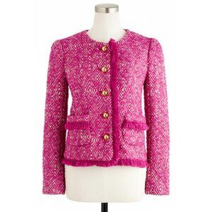 NWT J.Crew Lady Jacket in Pink Corkscrew Tweed Fringe 12 $495